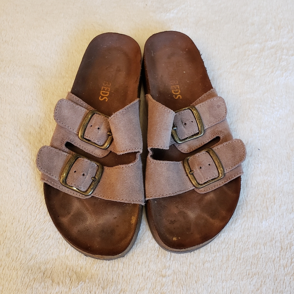 White Mountain Footbeds Tan Leather Sandals Women's Size 6